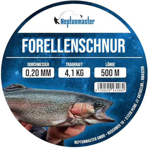 Neptunmaster Hauptschnur zum Forellenangeln 500m Forellenschnur, Angelschnur, Schnur Forelle, Trout, Forellenangeln, Durchmesser/Tragkraft:0.20mm / 4.1kg