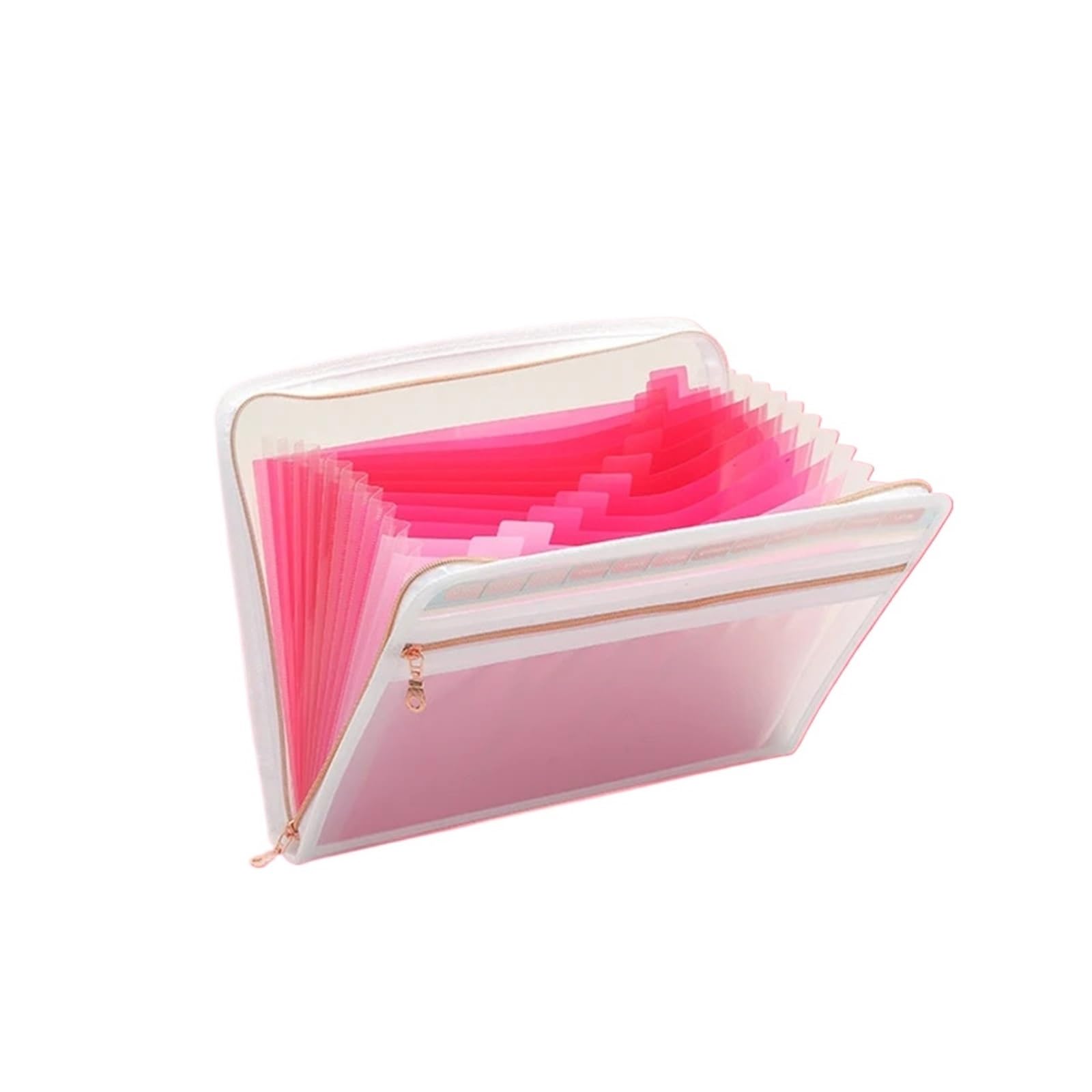 Organizador De Carpetas Archivos Expandible 13 Bolsillos Para Escritorio | Con bolsa frontal transparente,Organizador de archivos en acordeón con cierre de cremallera,Papeles tamaño carta(Pink)