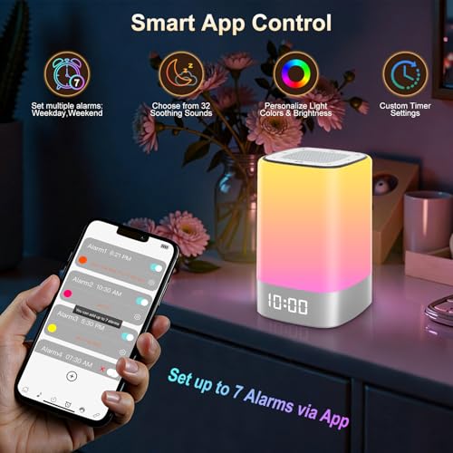 Sound Machine 32 Soothing Sounds, Alarm Clock Night Light Bluetooth Speaker - Image 4