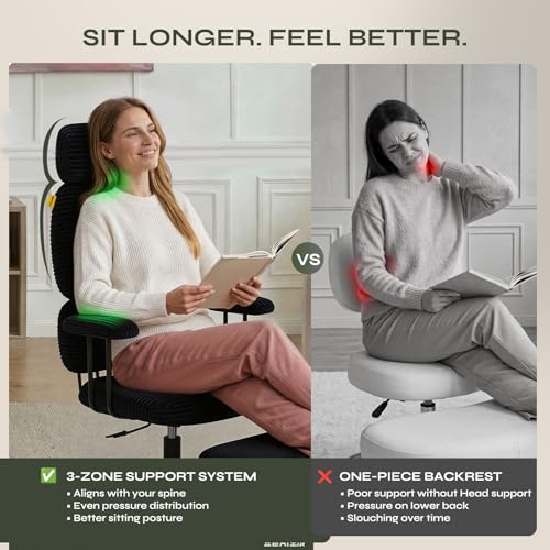 Image of Pinmoco ADHD Cross Legged Office Chair, 3-Zone Back Support, Wide Seat | Ultra-soft plush seat with armrests. Extra-wide for cross-legged & ADHD sitting. 3-zone support: neck, mid-back & lumbar.