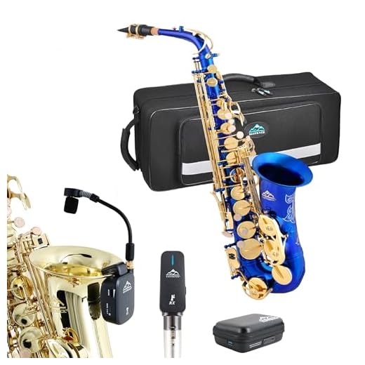 EASTROCK Dark Blue/Golden Alto Saxophone E Flat Sax and Saxophone Wireless System