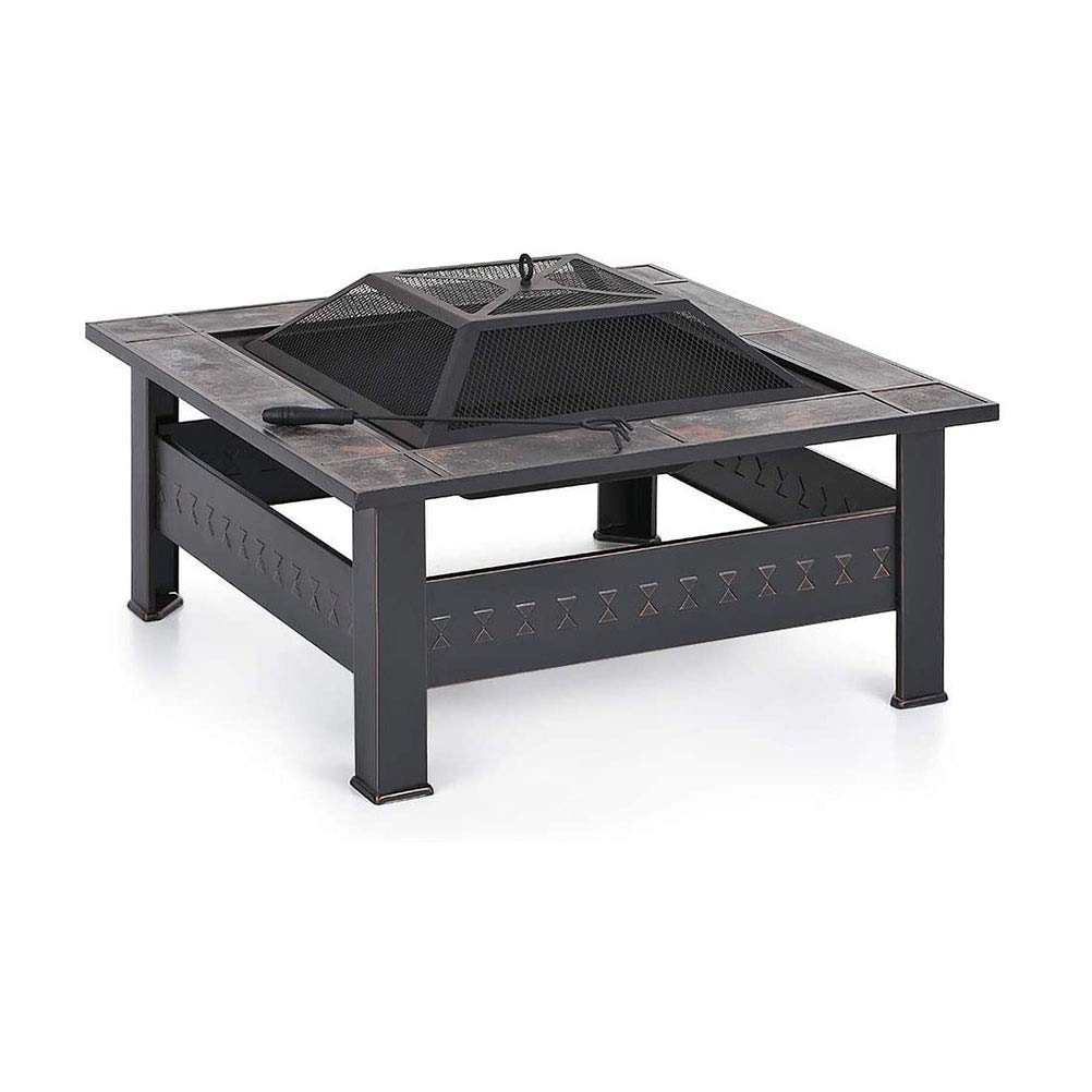 Fogatas al Aire Libre Fogata con Estante para Parrilla de Barbacoa, brasero de Metal para Exteriores Mesa Cuadrada Fogata Jardín Patio Calentador