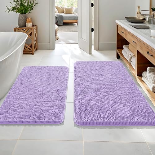 Image of OLANLY Bathroom Rugs Sets 2 Piece, Soft Absorbent Chenille Bath Mats Area Rug Set, Non-Slip, Quick Dry, Machine Washable Bath Mats for Bathroom, Home Decor Accessories (36 inchx24 inch+30 inchx20 inch, Lavender)