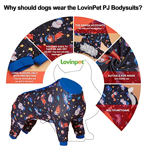 Lovinpet Large Big Dog Pajamas - Anxiety Calming Dog Onesie, Undershirt For Dog Coats, Lightweight Stretchy 4 Legged Style Large Dog Jammies, Space Animals Black Print Pet Pjs,Black 3Xl #TOP2
