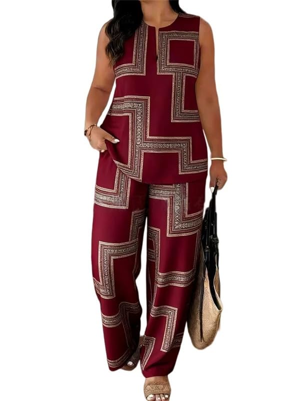 Ensemble 2 pièces femme imprimé paisley avec débardeur et pantalon large de lounge décontracté