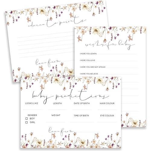 Image of Baby Shower Triple Game Pack - Advice To Parents Cards/Predictions/Wishes For Baby-Wild Flower Boho Design-Unisex (BSWFTR20)