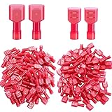 Twidec/100PCS Nylon Spade Connectors Kit 22-18 Gauge Quick Disconnect Fully Insulated Male and Female Wire Spade Terminal Assortment Kit Red N-025-R
