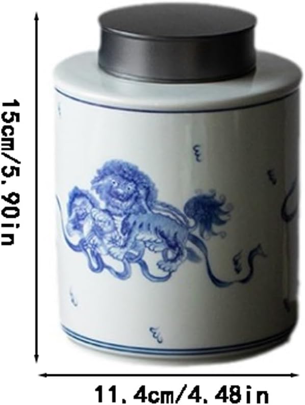 SONGCHAO Sugar Jar Antique Blue and White Porcelain Tea Can, Metal Lid Sealed, Universal for Black and Green, Storage, Home Decoration Tea Canister
