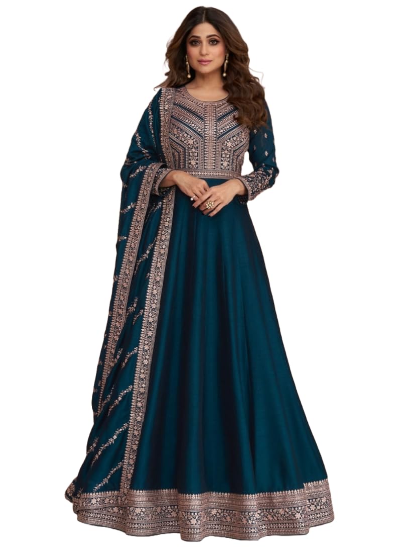 Miss Ethnic Hub's Teal Blue Color Anarkali Gown with Dupatta Set || Ethnic Gown Gown-image-16