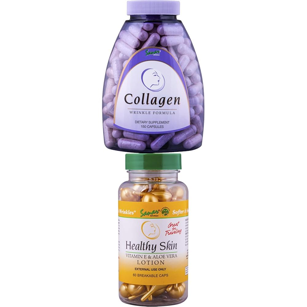 Sanar Naturals Collagen Wrinkle Formula and Healthy Skin Vitamin E Lotion Bundle
