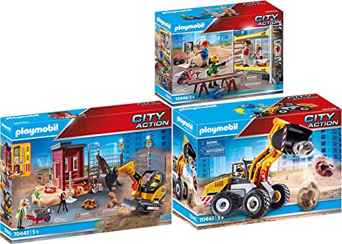 Preisvergleich Produktbild PLAYMOBIL® City Action 3er Set 70443 70445 70446 Minibagger + Radlader + Baugerüst mit Handwerkern