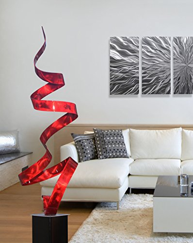 Statements2000 Modern Metal Sculpture Indoor Outdoor Decor By Jon Allen, Red Twist With Black Base #TOP5