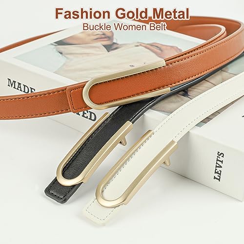 NPET 2 Pack Women Leather Belts for Jeans Dresses Fashion Vintage Waist Belt for Women with Gold Buckle （Brown Black White）4