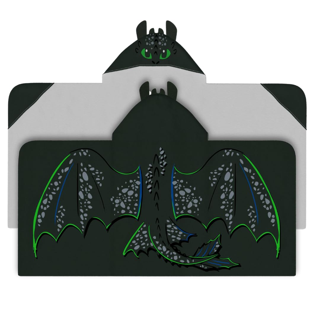 How to Train Your Dragon Toothless Super Soft Bath/Pool/Beach Soft Cotton Terry Hooded Towel Wrap, 24 in x 50 in, (Officially Licensed Product) by Franco