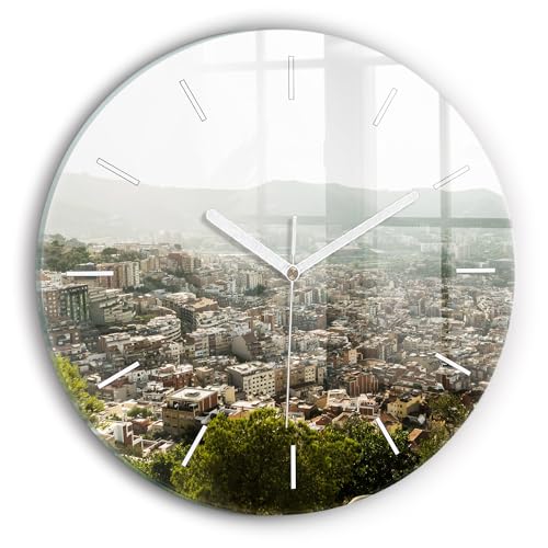 Horlogerie moderne Wallfluent de qualité supérieure avec panorama de Barcelone - 2