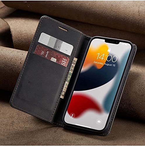 Étui iPhone 14 Plus en cuir noir retro housse à rabat de protection - 3