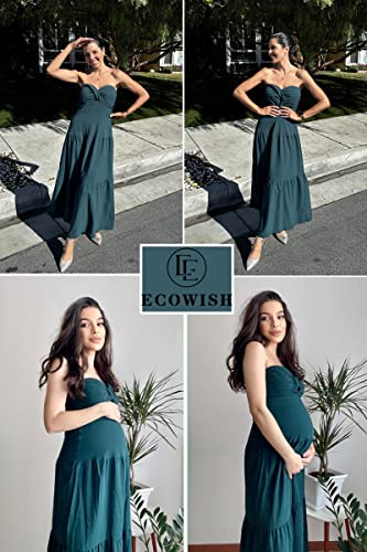 Image of ECOWISH Women's Summer Strapless Maxi Dress 2026 Off Shoulder Hollow Out Smocked A Line Tube Tiered Long Dresses