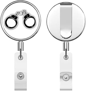 Broken Handcuffs Round ID Badge Key Card Tag Holder Badge Retractable Reel Badge Holder with Belt Clip