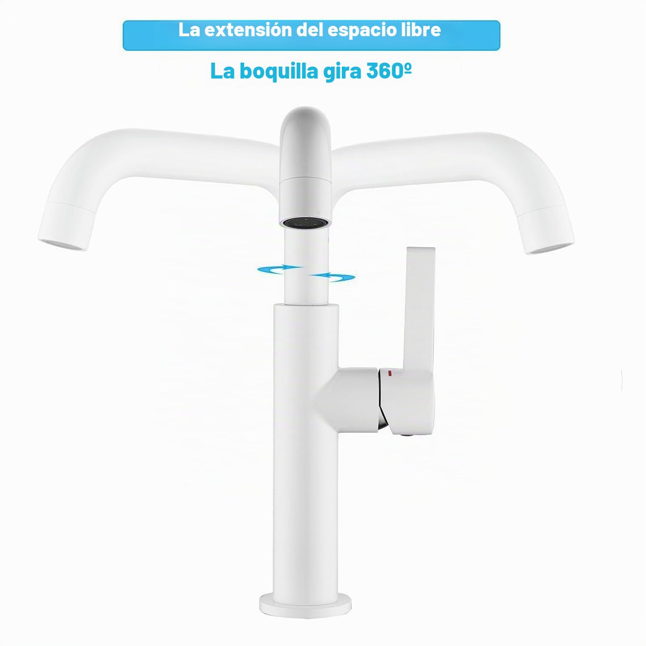 ONECE Grifo de Lavabo Alto Blanco, Mezclador Baño para Encimera | Giratorio a 360°, Grifería Monomando de Acero Inoxidable 304, Aireador Extraíble, Agua Fría y Caliente