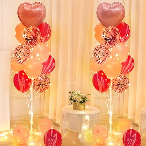 2 Piezas Soporte de Globos LED Rosa, 1.3 m, Kit Reutilizable Árbol de Globos, Accesorios para Decoración de Fiestas de Bodas y Cumpleaños