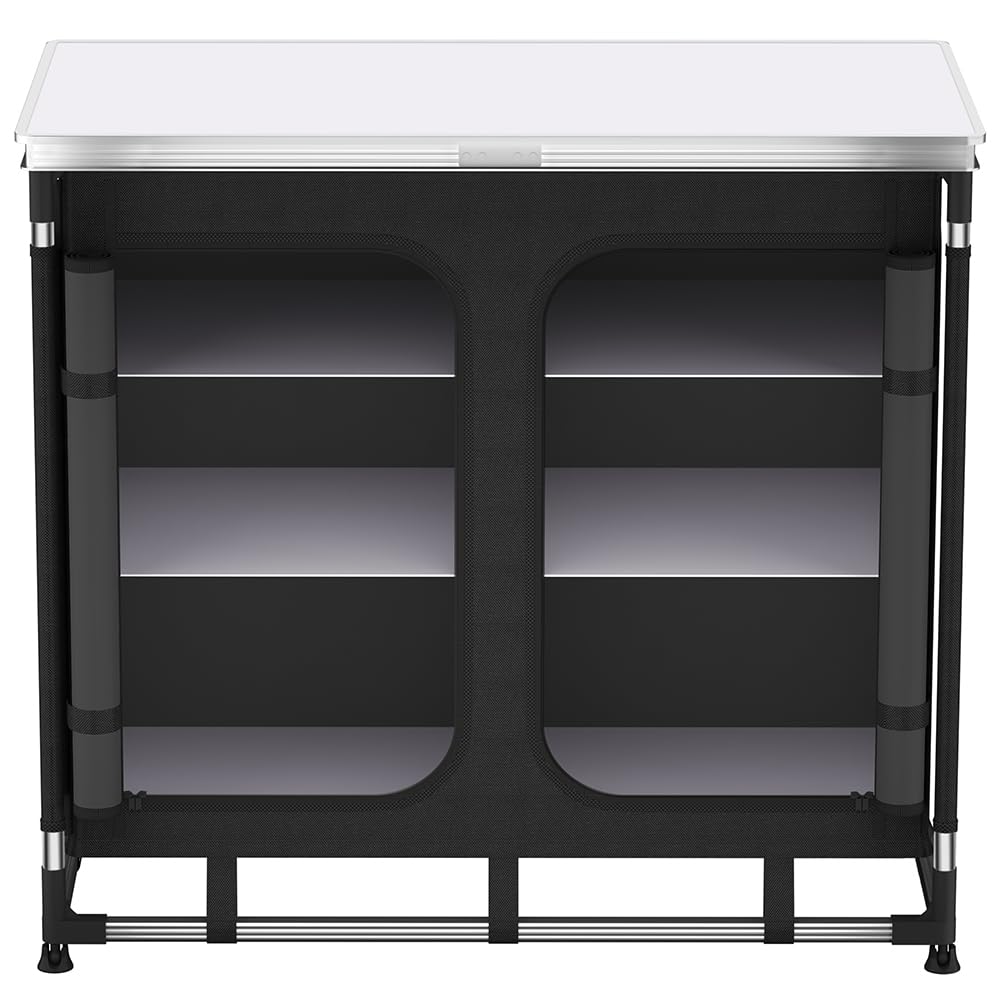 BAKAJI Cucina Armadio Mobiletto Tavolo Da Campeggio Picnic Compatta Portatile Pieghevole, Telaio Alluminio Cucinotto Paraspruzzi Borsa Trasporto Vano Portaoggetti In Tessuto (Compatto Doppio)
