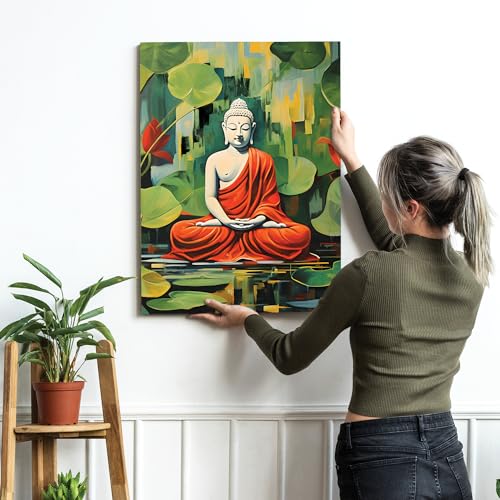 Image of PAINTINGMANTRA Lord Buddha Painting for Living Room, Buddha canvas Painting for living room, Bedroom, office and Meditation Room, Canvas, 22x34 Inch