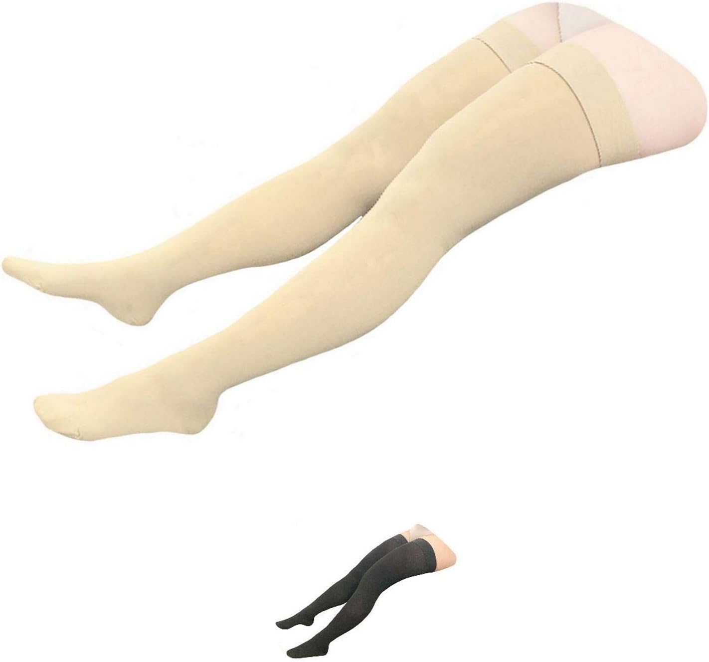 HealthyNees Thigh Closed Toe 20-30 mmHg Compression Wide Calf Plus Leg Stocking (Beige, 5X-Large)