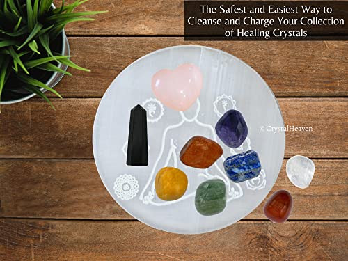 Image of Certified Selenite Crystal Charging Plate, 4 Inch Engraved Chakra Buddha Selenite Plate for Crystal Cleansing Re-Energy Work, Meditation and Pooja (4 Inch, Chakra Buddha)