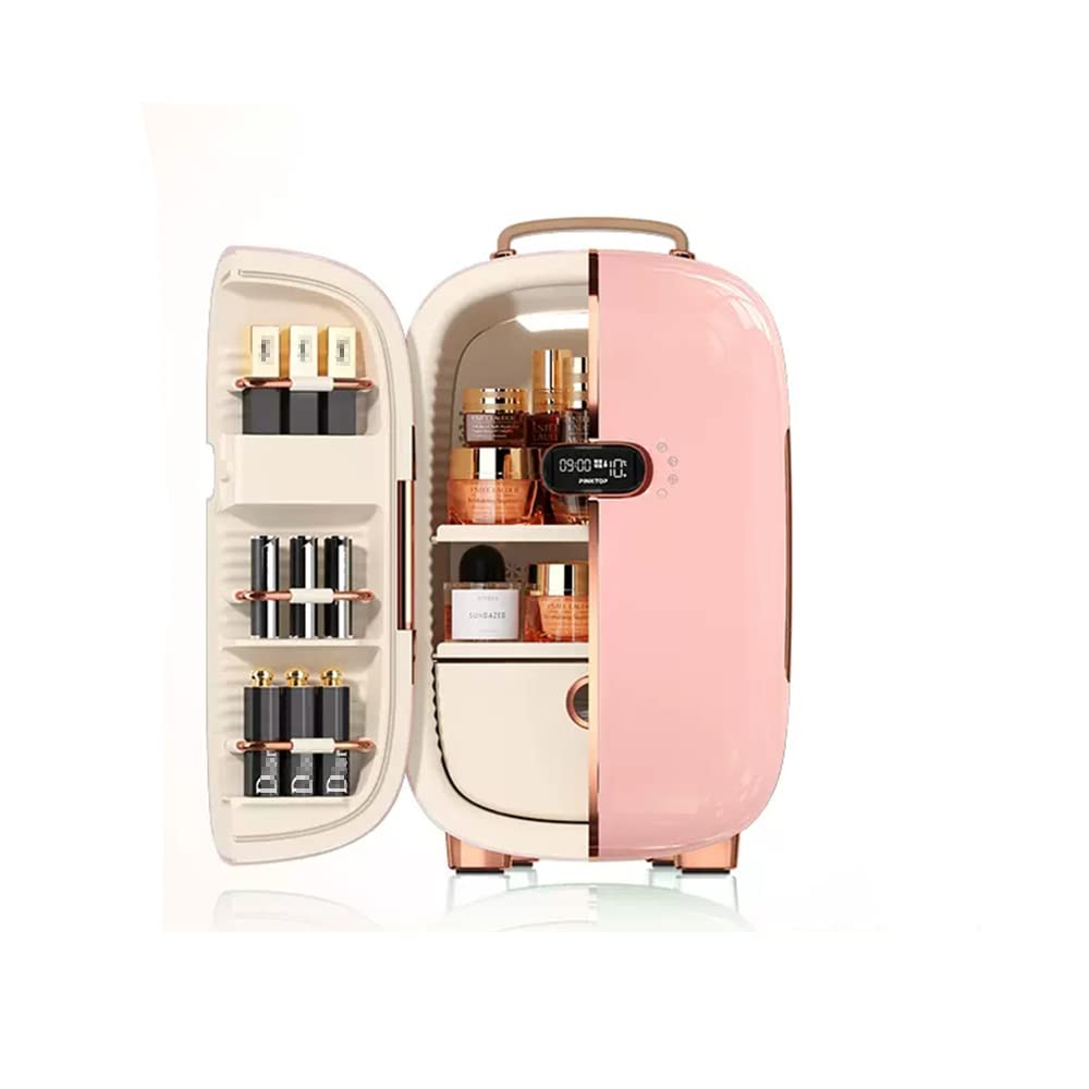 Mini Refrigerador De La Belleza Refrigerador Compacto Portátil De 13 litros para El Cuidado De La Piel, La Bebida, La Comida, Los Cosméticos, El Hogar, La Oficina,Rosado