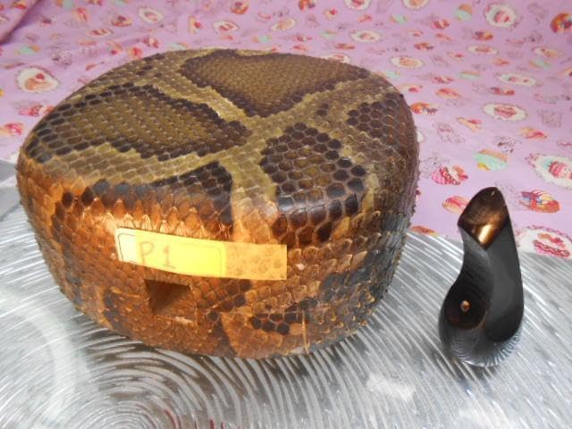 16.980 沖縄三線 蛇皮強化 二重張 型チーガと水牛爪 ☆(送料