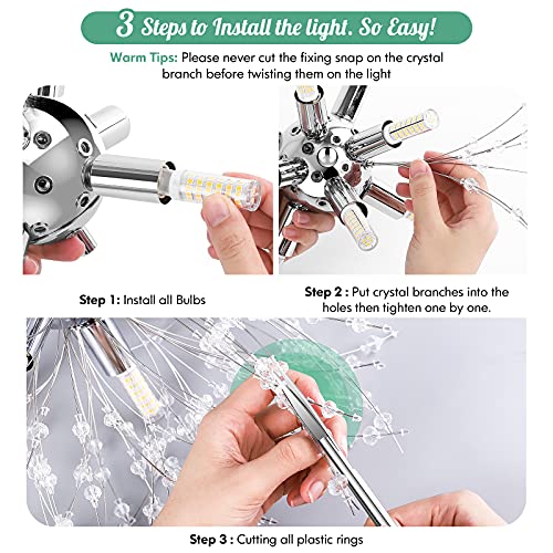 Modern Crystal Chandeliers Firework, Semi Flush Mount Ceiling Light Fixtures, 8-Light Chrome Dandelion Chandelier, Stainless Steel Pendant Light For Bedroom Foyer Hallway Entryway Kitchen, G9 Socket #TOP4