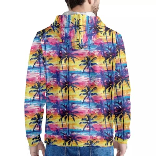 Image of Forchrinse Green Palm Tree Sea Beach Mens Hoodies Pullover Long Sleeve Fleece Hoodie Cozy Sport Casual Outwear