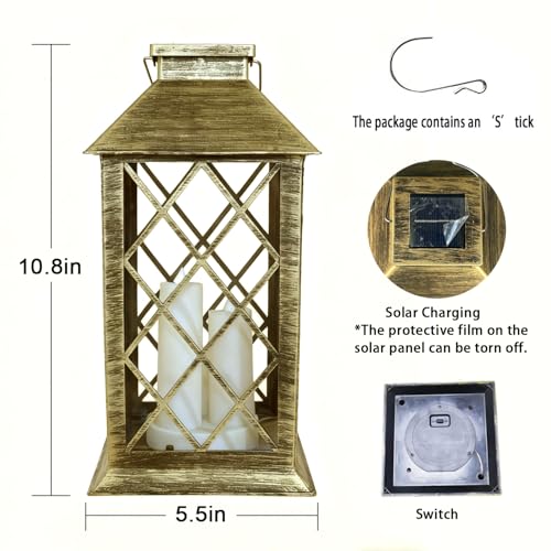 Image of Solar Outdoor Lantern 3 LED Flickering Flameless Candle Decorative Lights | Garden Hanging PVC Waterproof Lanterns,for Women Mom Grandma Halloween Gifts,for Table Outdoor Party,1 pack