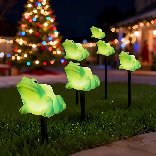 Christmas Solar Lights Outdoor Frog Garden Decor, 6 Pack Whimsical Solar Pathway Lights for Yard...