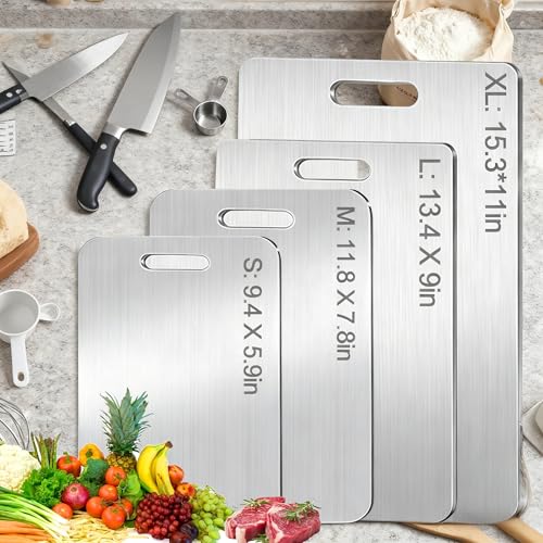 Reviews de Pure Juego - los preferidos. 42 Juego de 4 tablas de cortar de titanio, 100% titanio puro, de doble cara, para cocina, tablas de cortar higiénicas de grado alimenticio para carne, verduras y frutas, duraderas...