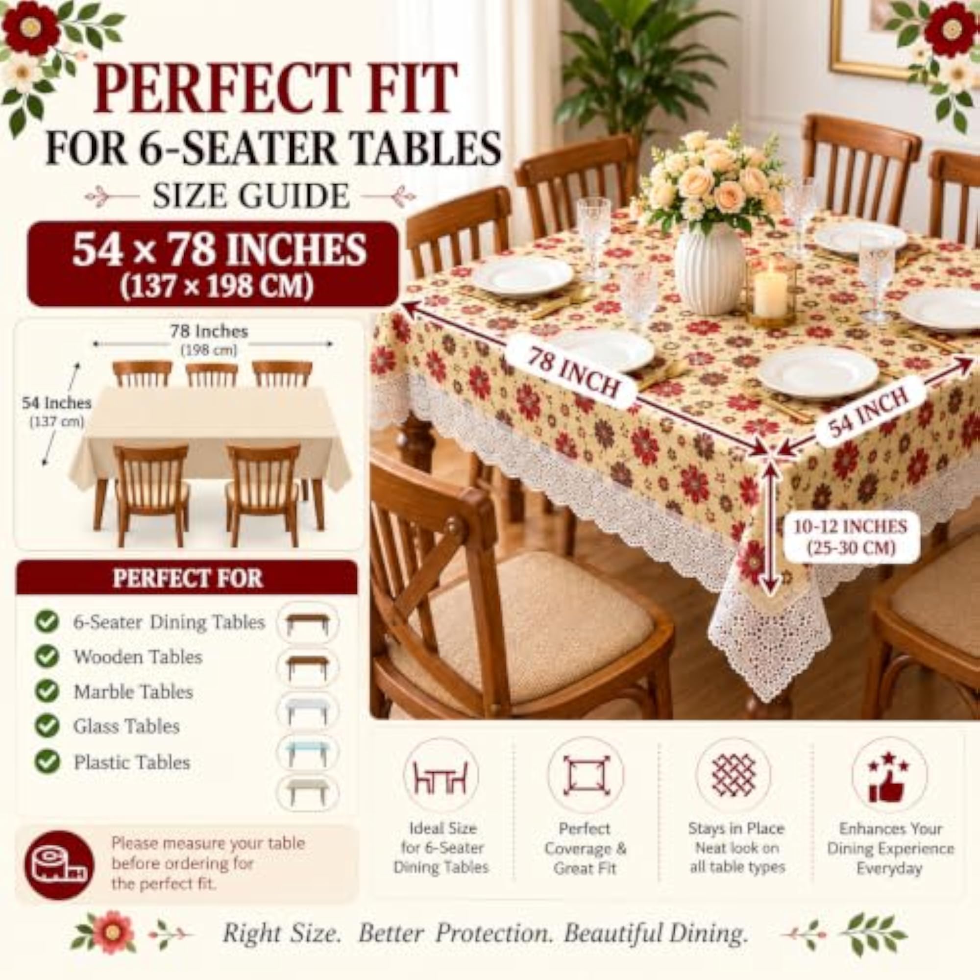 6 Seater Dining Table Cover, Waterproof PVC Table Cloth