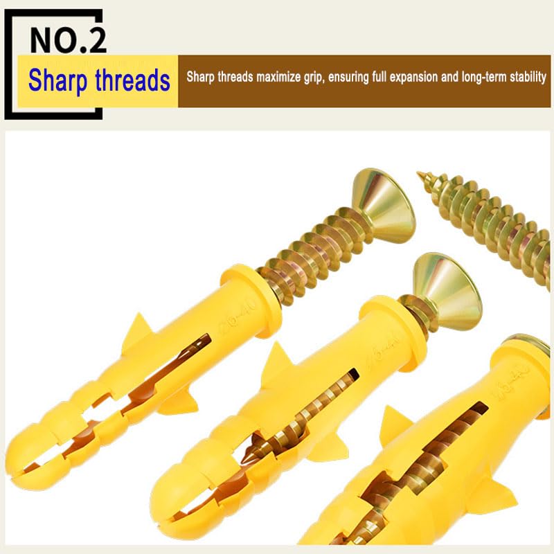 50 Sets Plastic Expansion Anchors with Carbon Steel Self-Tapping Screws - Anti-Rotation Wings for Secure Wall Mounting in Concrete,Brick (M8x40mm)