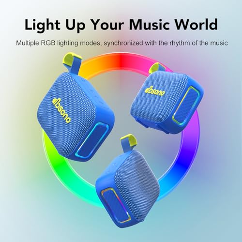 Image of dbsono Portable Bluetooth Speaker Line-in Support: IPX5 Waterproof, Blue | Up to 24H Playtime, HD Sound, TWS Pairing, LED Light, Outdoor Speaker for Beach, Pool, Travel, School Supplies for Adult Teen