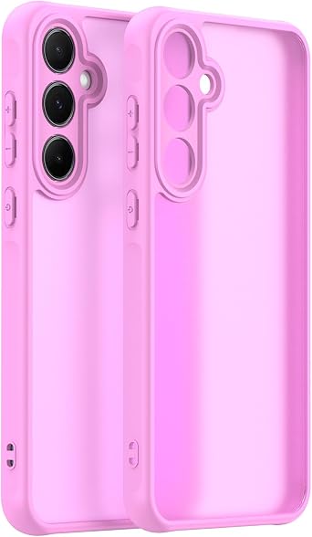 Protective Case for Samsung Galaxy A55 5G Shock-Absorbent Anti-Scratch Cover, Soft TPU Edge Hard PC Back, Semi-Transparent Matte Finish,Pink