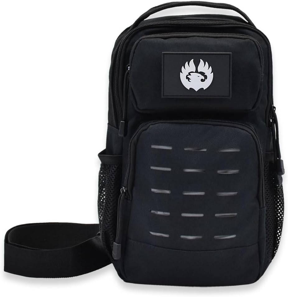 TORCH Sling Bag Single Shoulder Crossbody Backpack Urban Outdoor Sports Military Style MOLLE Travel Pack for EDC Gear V2 Black