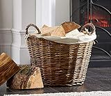Vintage Decor ® Large Round Brown Rustic Wicker Fireside Log Basket With Removable Washable Cotton Liner & ties, Stylish Storage Solution, Laundry, clothes, toys, shoes and logs. 50cm D x 35cm H