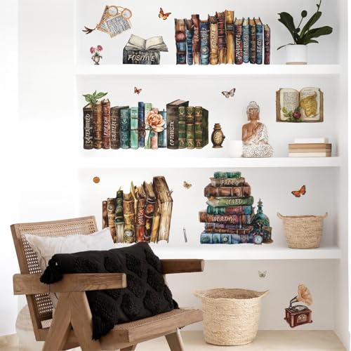 Easma Vintage Book Window Stickers Double-Sided Window Clings Stickers For Glass Window For Classroom Preschool Decals Peel And Stick Watercolor Books Decorations Decals For Library Kids Nursery Wall Decor thumb #6