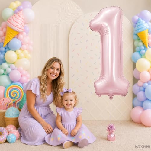 Image of KatchOn Pastel Pink Number 1 Balloon - 40 Inch | 1st Birthday Decorations