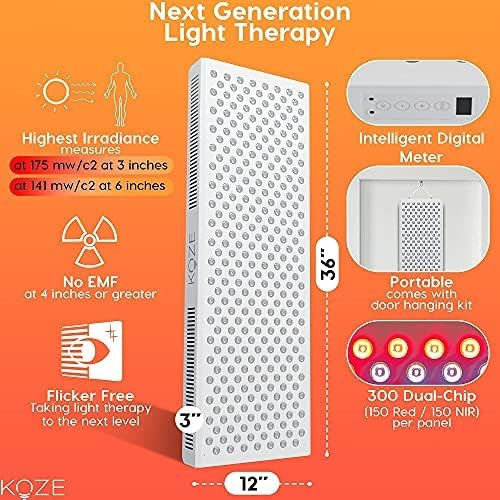 KOZE Red Light Therapy for Body 1500 watt - 300 Dual LEDs 660 & 850nm Red & Near Infrared NIR Light Therapy Device, Flicker Free No EMF, Clinical Grade Anti-Aging, Workout Recovery - X Series