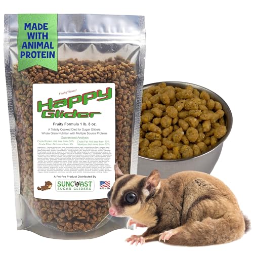 Suncoast Sugar Gliders - Happy Glider Premium Sugar Glider Food - High Protein, Calcium, Vitamins and Minerals, Complete Nutrition for Small Animals and Exotic Pets, 2 Months Supply - Fruity, 1.5 lbs