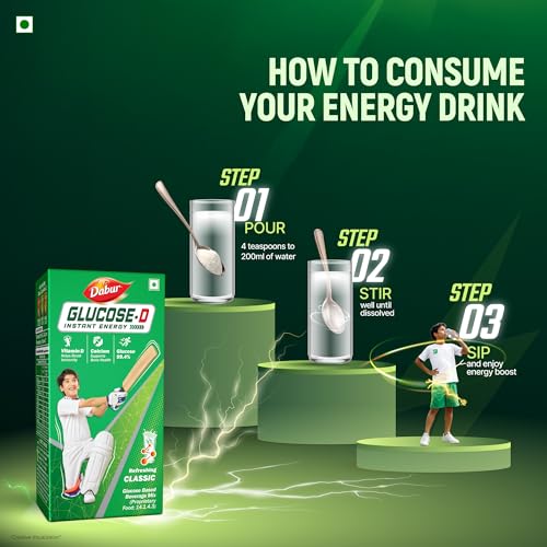 Image of Dabur Glucose-D Instant Energy Drink Powder - 1kg (Carton)| Enriched with Vitamin D & Calcium | 99.4% Glucose Quick Energy Replenishment Formula | Easy to Mix Refreshing Drink