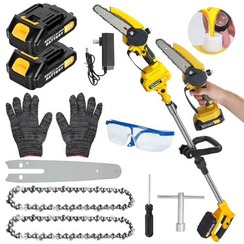 2-in-1 Cordless Pole Saw & Mini Chainsaw 21V Electric Pole Chainsaw Extendable 5.9ft Telescopic Pole Brushless Motor Tree Trimming & Wood Cutting (Yellow)