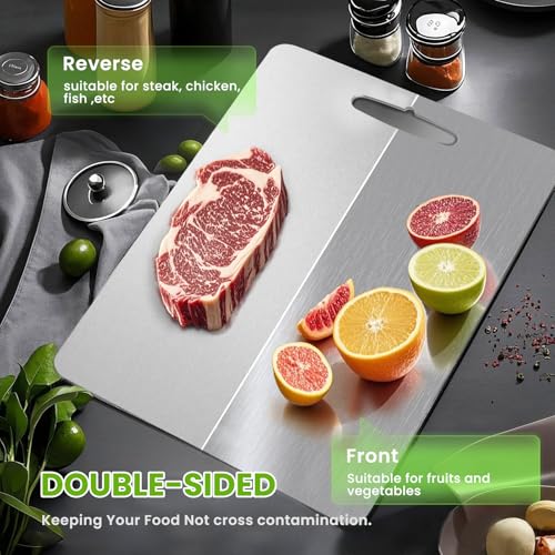 Image of 2 Pack Titanium Cutting Boards for Kitchen,100% Pure Titanium, Cutting Edge Hygiene & Durability, Double-sided food-grade Titanium Cutting Board For Meats Fruist And Vegetables,Easy to Clean(M+L)