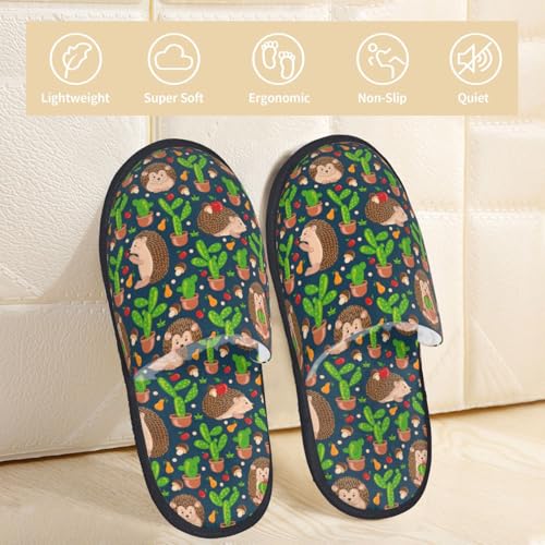 Cute Hedgehogs Cactus Blue Print Women Slippers Home Furry Shoes Keep Men Couples Shoes Warm For Women-3