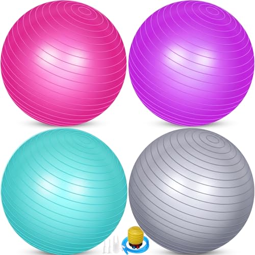 Image of Leyndo 4 Pcs 26 Inch Yoga Exercise Ball Pilates Pregnancy Birthing Fitness Ball with Quick Pump Anti Burst for Improved Posture, Balance, Yoga, Pilates, Training